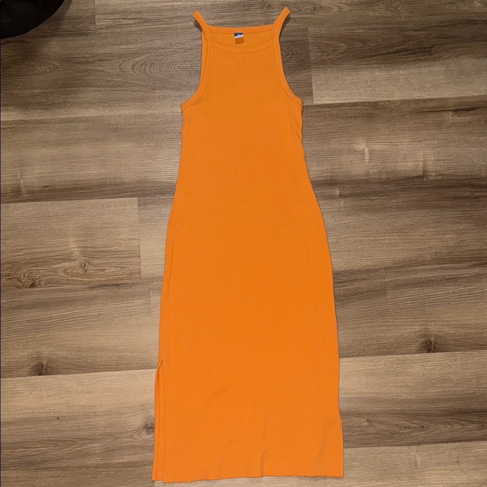 Orange Sleeveless Midi Dress